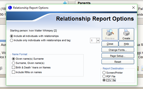 relationship report options