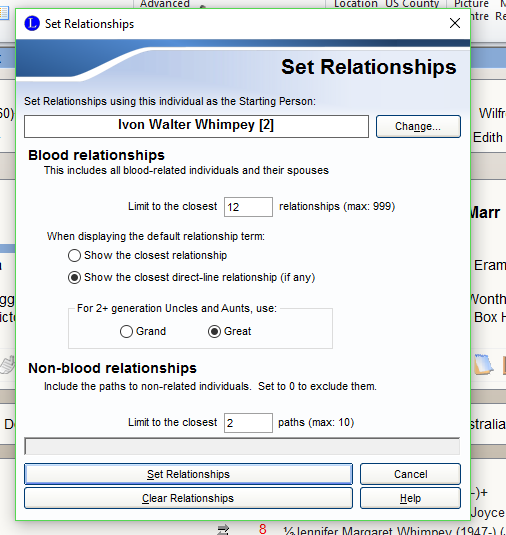 Set relationship options